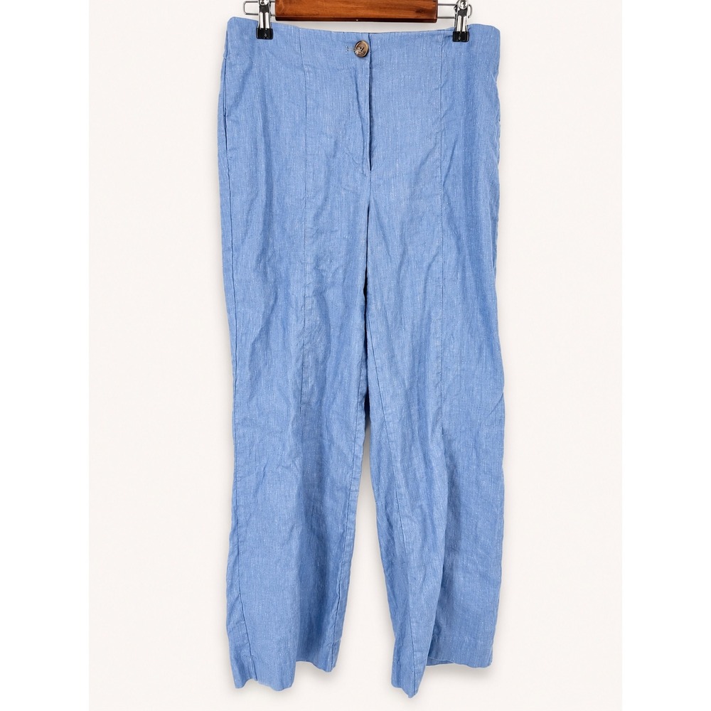Ann‎ Taylor Women 6 Pants Blue Linen Blend Straight Leg Coastal Nautical Summer